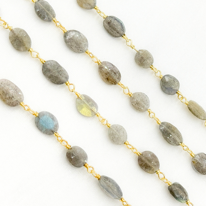 Labradorite Oval Shape Gold Plated Wire Chain