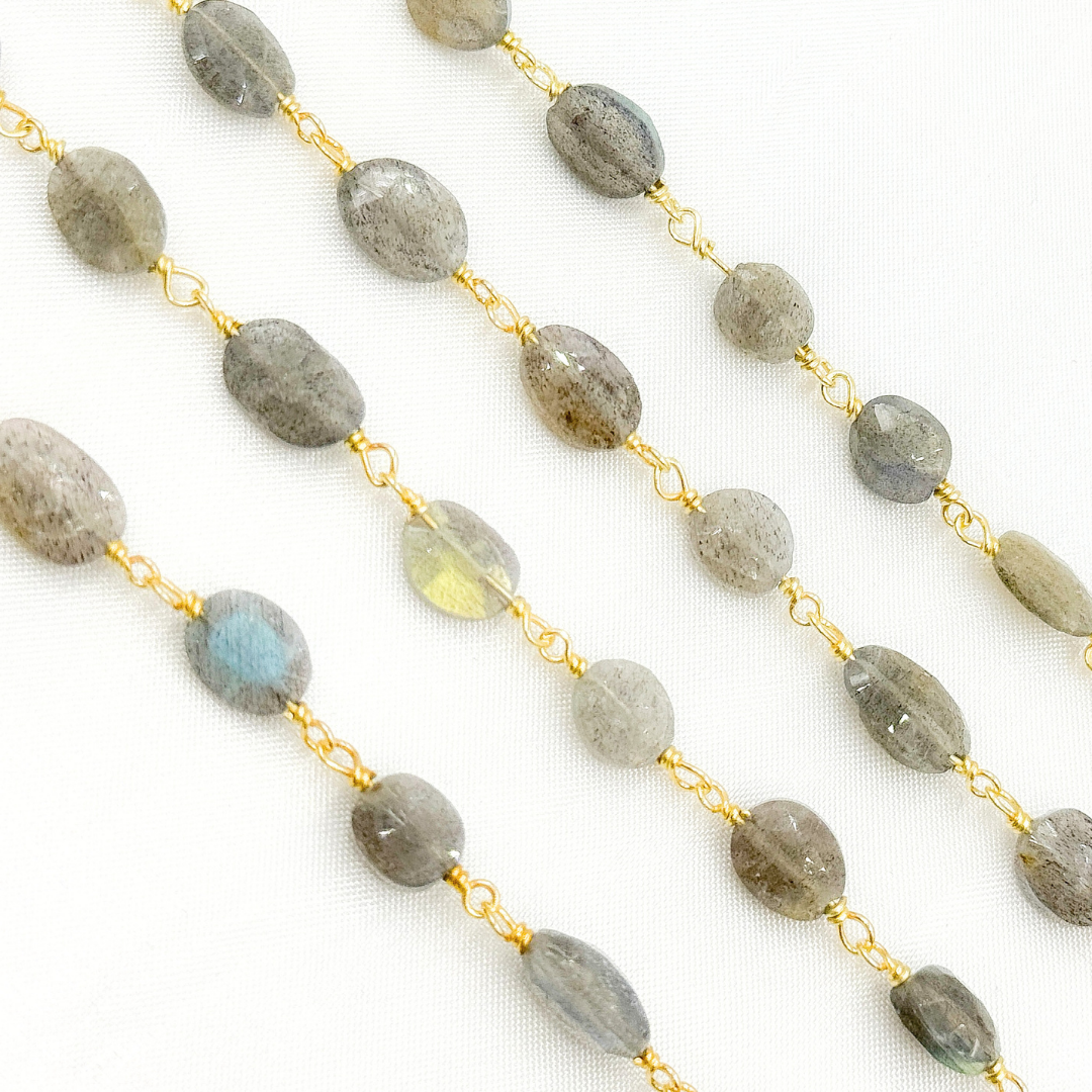 Labradorite Oval Shape Gold Plated Wire Chain. LAB121