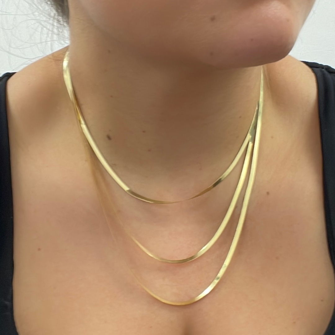 14k Solid Yellow Gold Herringbone Chain