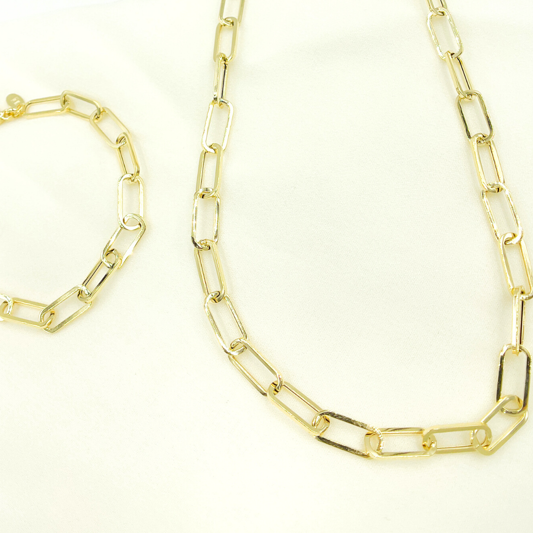 14K Solid Gold Flat Paperclip Necklace.  14K37