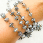 Coated Labradorite Rondel Smooth Oxidized Wire Chain
