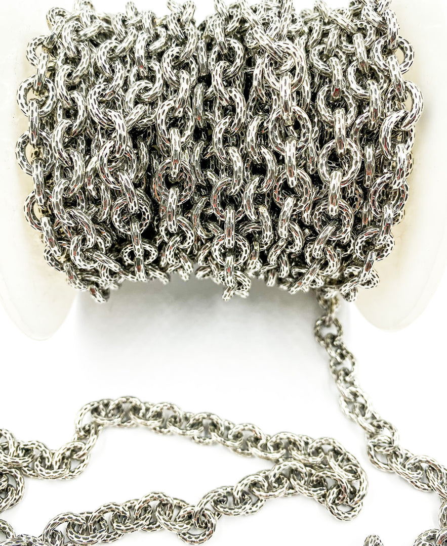 Oxidized 925 Sterling Silver Hammered Oval Link Chain. 7OX