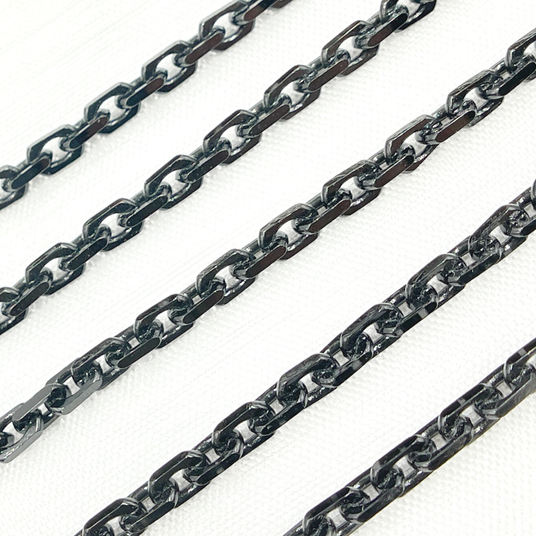 Z90BS. Black Rhodium Shinny Silver Rectangle Diamond Cut Heavy Cable