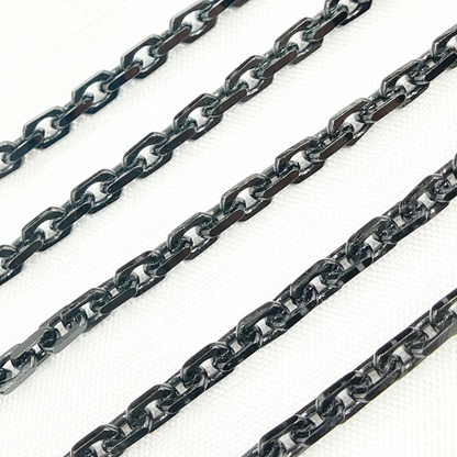Z90BS. Black Rhodium Shinny Silver Rectangle Diamond Cut Heavy Cable