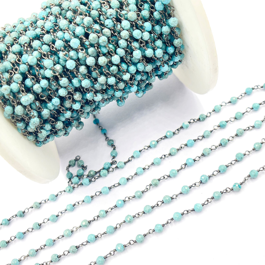 Turquoise Black Rhodium 925 Sterling Silver Wire Chain. TRQ16