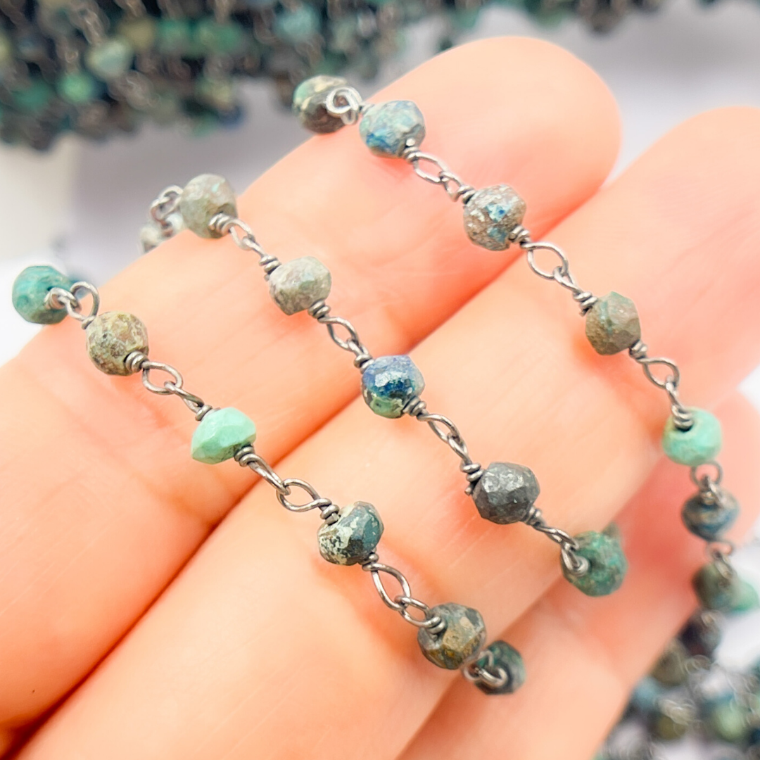 Chrysocolla Black Rhodium 925 Sterling Silver Wire Chain