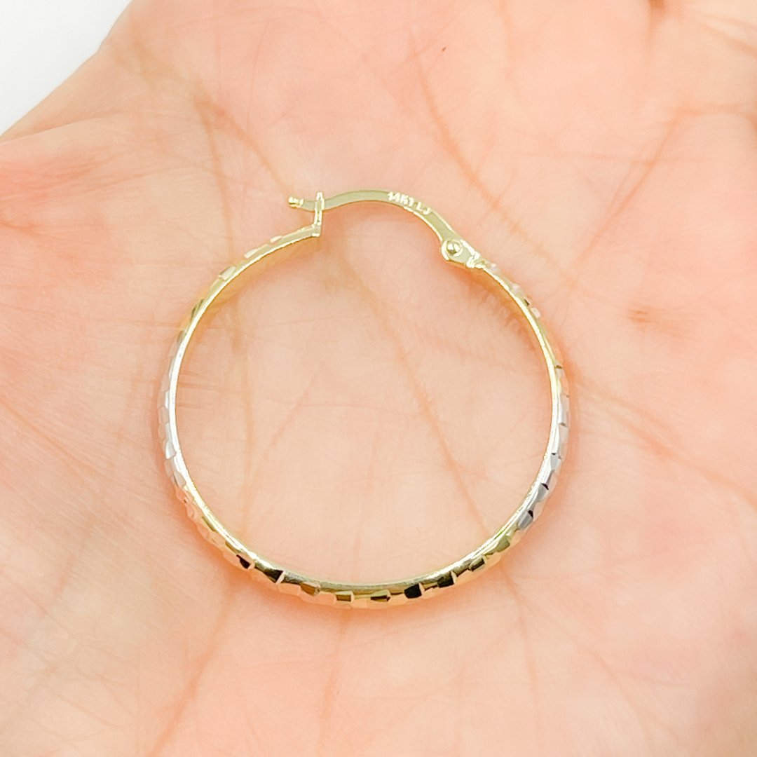 14K Gold Diamond Cut Tri-Color Hoop Earrings. 
