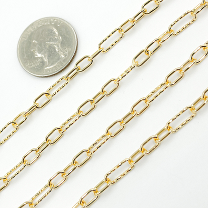 Sterling Silver Gold Plated Diamond Cut & 3 Smooth Links Paper Clip Chain