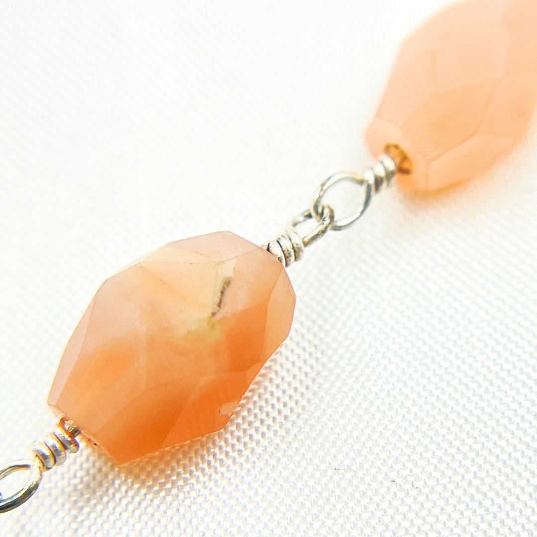 Peach Moonstone Oval Shape Wire Chain