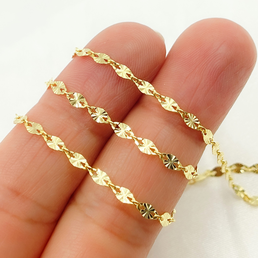 14k Solid Yellow Gold Marina Diamond Cut Link Chain
