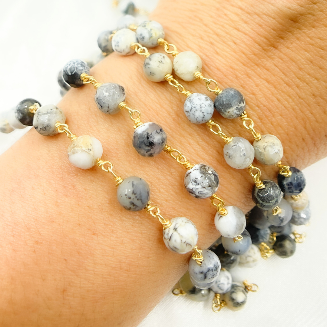 Dendrite Opal Round Shape Gold Plated Wire Chain