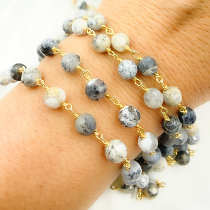 Dendrite Opal Round Shape Gold Plated Wire Chain