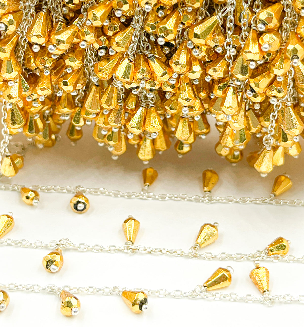 Golden Pyrite Drop Dangle 925 Sterling Silver Wire Chain.