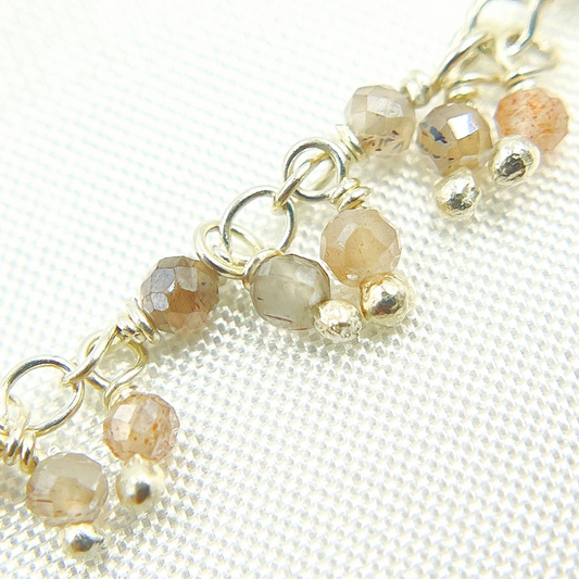 Coated Multi Moonstone Cluster Dangle 925 Sterling Silver Wire Chain.