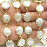 Load image into Gallery viewer, Pearls Round Shape Bezel Gold Plated Wire Chain. PRL2
