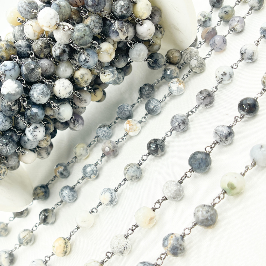 Dendrite Opal Round Shape Oxidized Wire Chain.