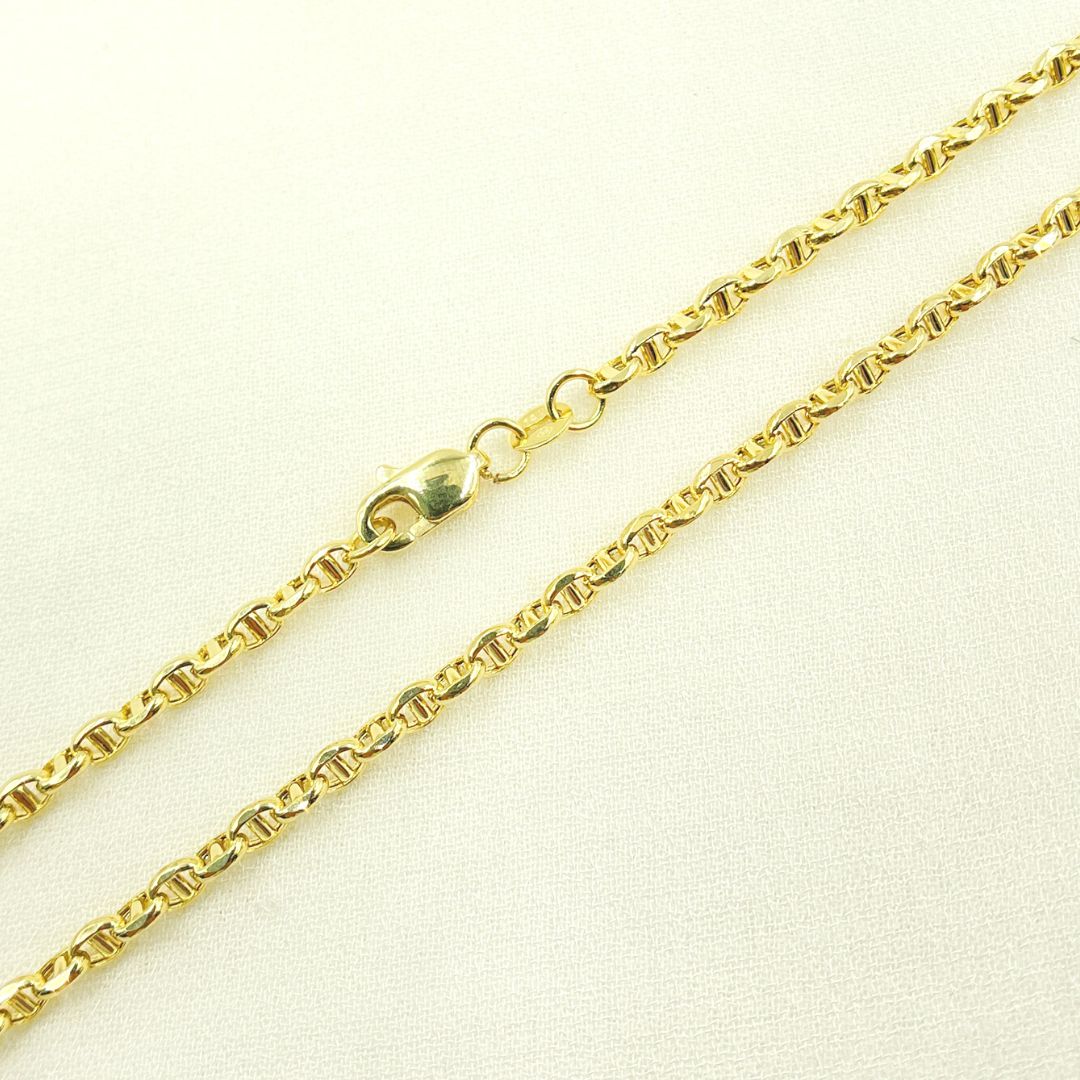 14K Solid Yellow Gold Diamond Cut Marina Style Link Chain