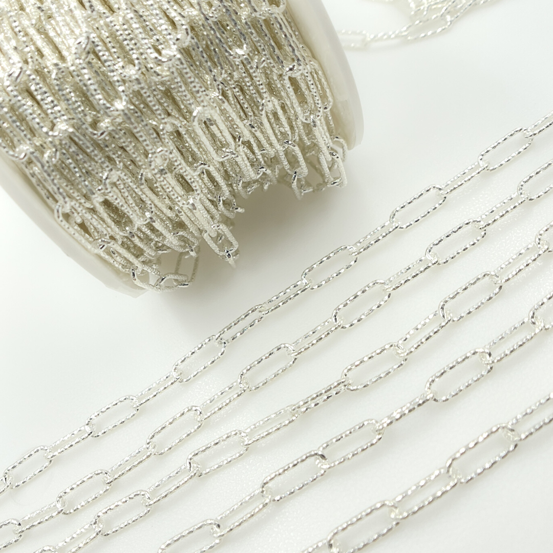 925 Sterling Silver Diamond Cut Paperclip Link Chain. 