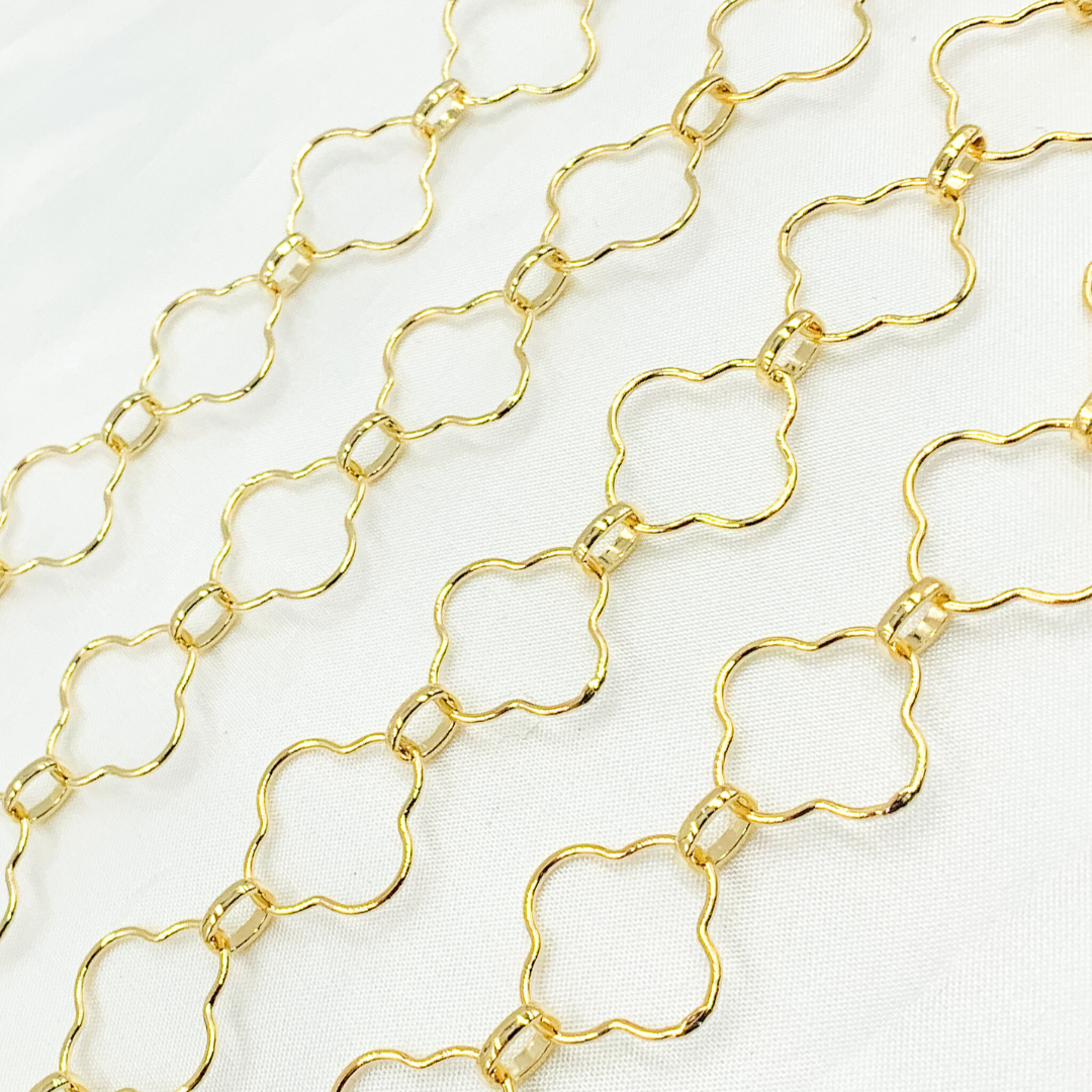 Gold Plated 925 Sterling Silver Clover Link Chain. V158GP