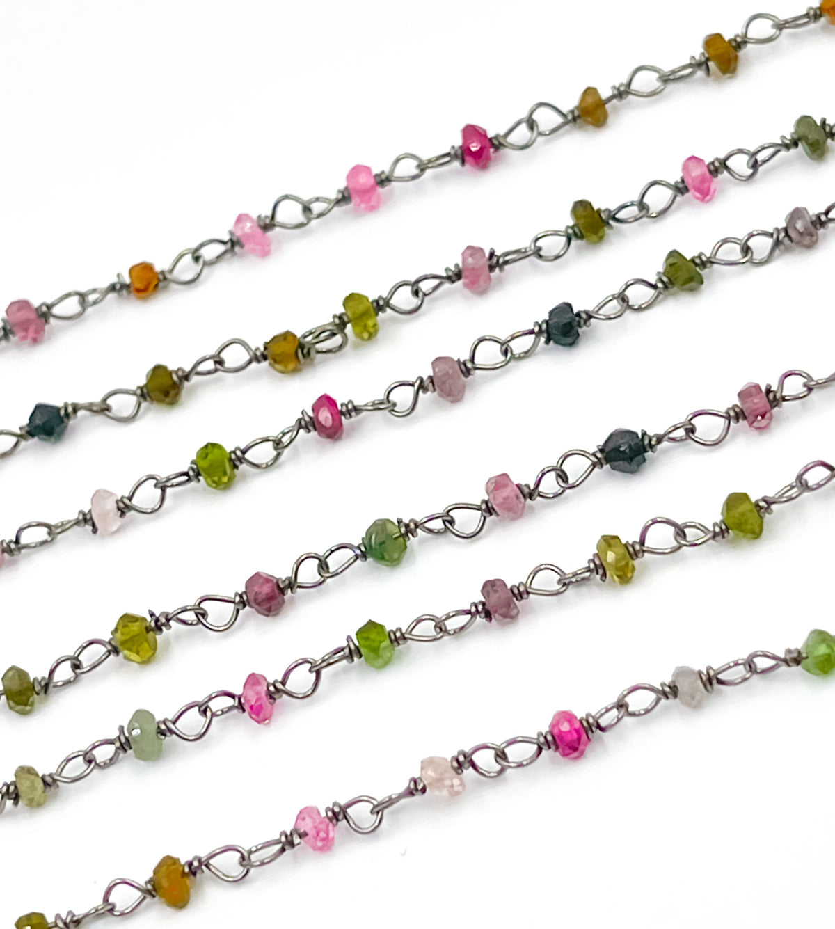 Multi Tourmaline Wire Wrap Chain
