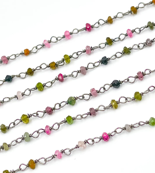 Multi Tourmaline Wire Wrap Chain