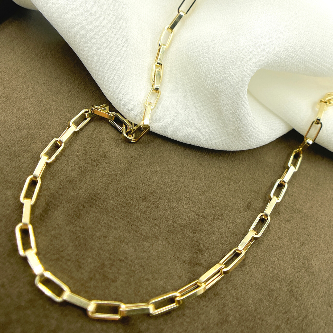 14K22. 14K Solid Gold Flat Box Link Chain