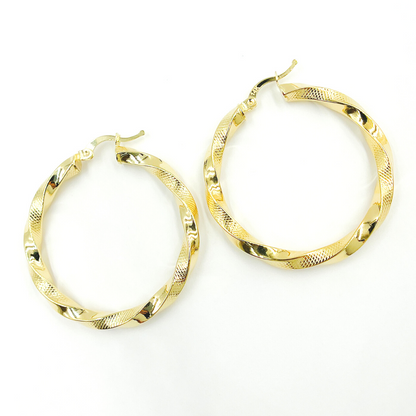 14K Solid Gold Twisted Hoop with Texture