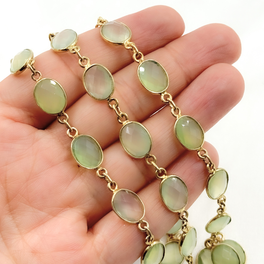 Prehnite Oval Shape Bezel Gold Plated 925 Sterling Silver Wire Chain. PR2