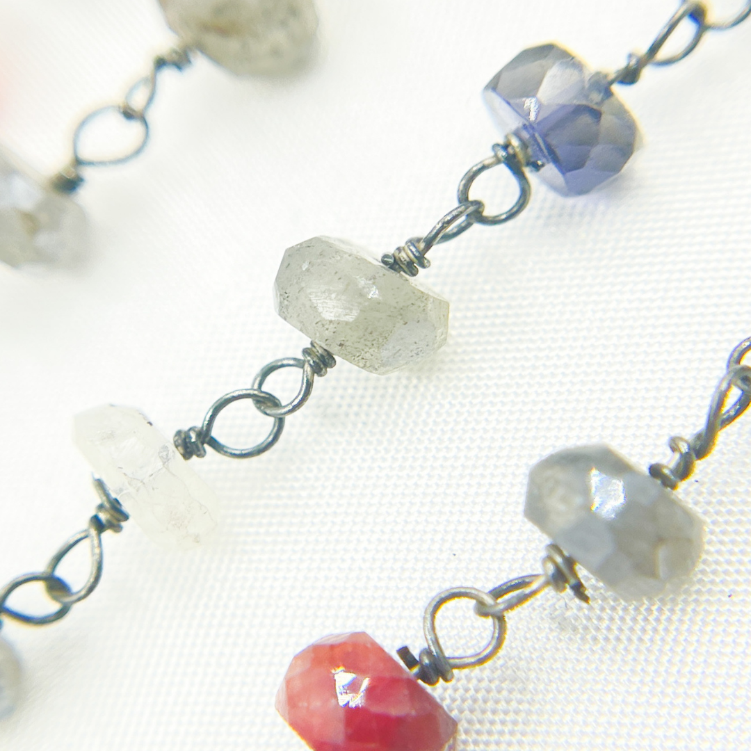Multi Gemstone Oxidized Wire Chain.