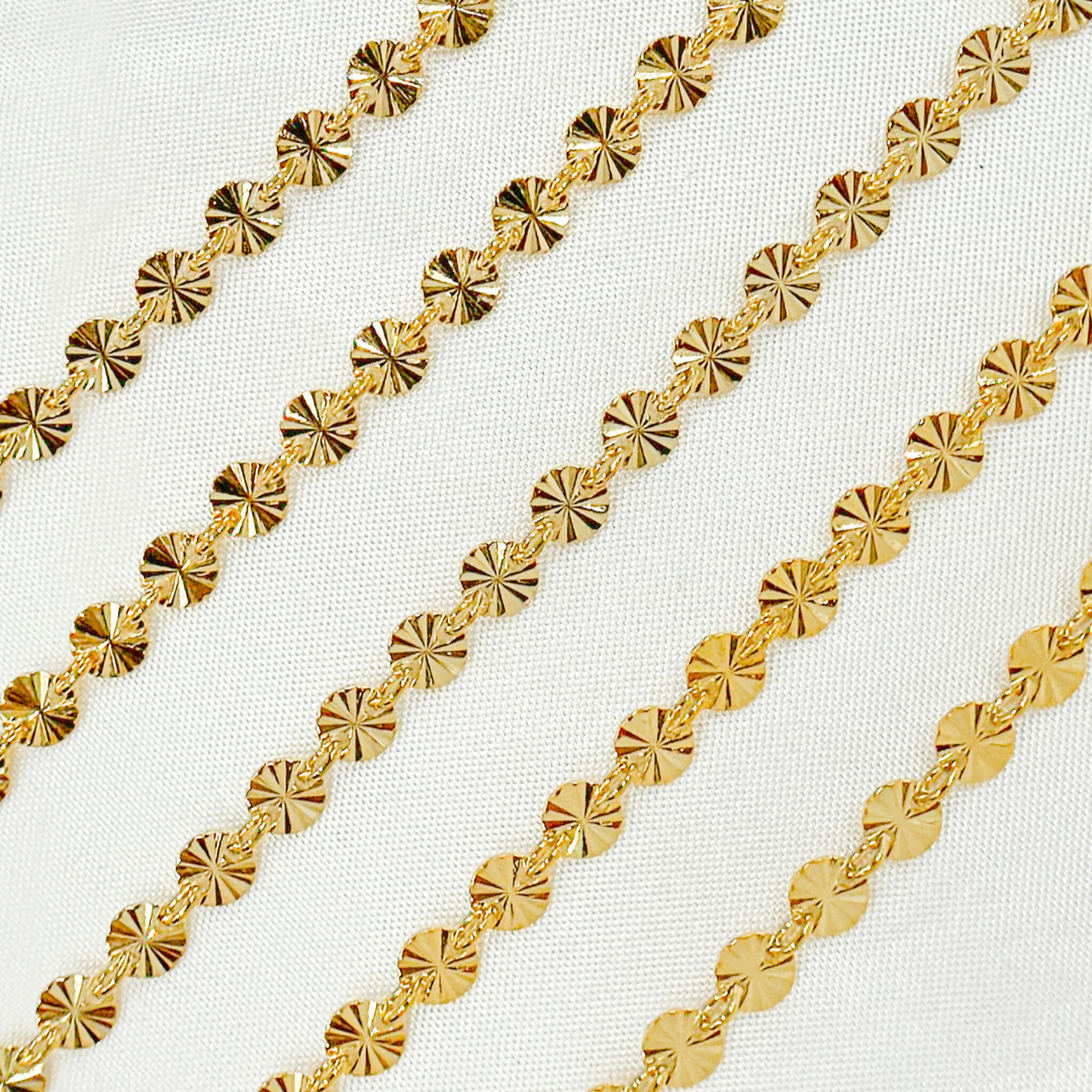 Gold Plated 925 Sterling Silver Textured Circle Link Chain. V160GP