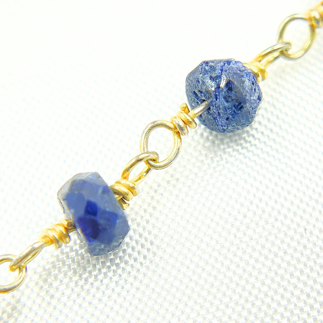 Dyed Blue Sapphire Gold Plated Wire Chain.