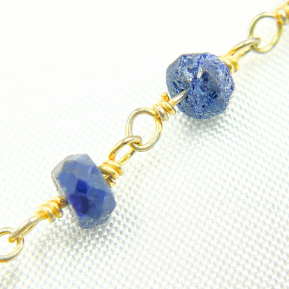 Dyed Blue Sapphire Gold Plated Wire Chain.