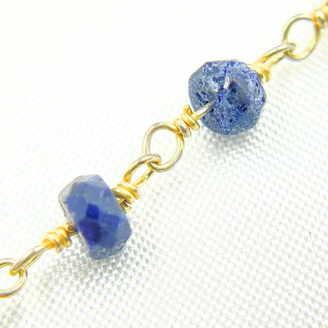 Dyed Blue Sapphire Gold Plated Wire Chain. SAP12