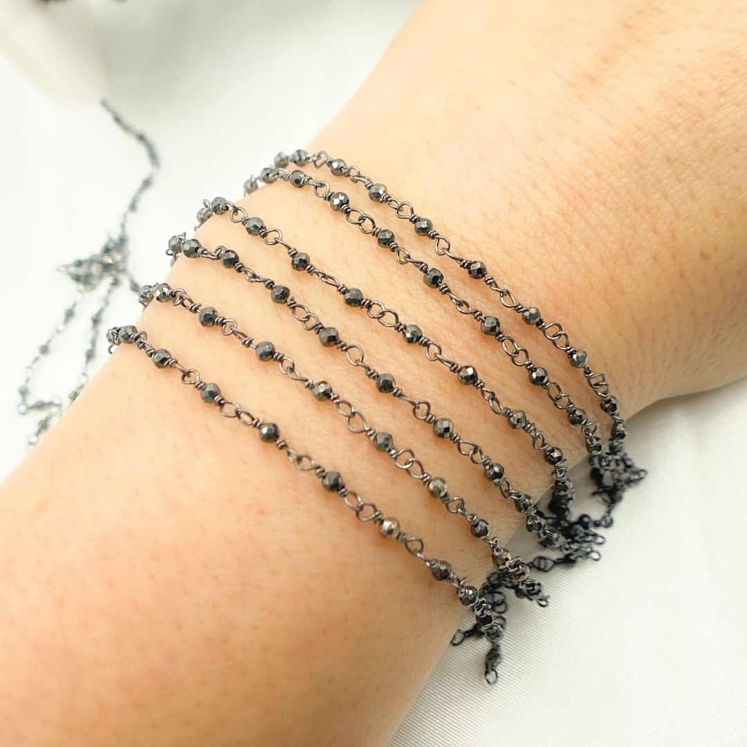 Pyrite Black Rhodium Sterling Silver Wire Chain