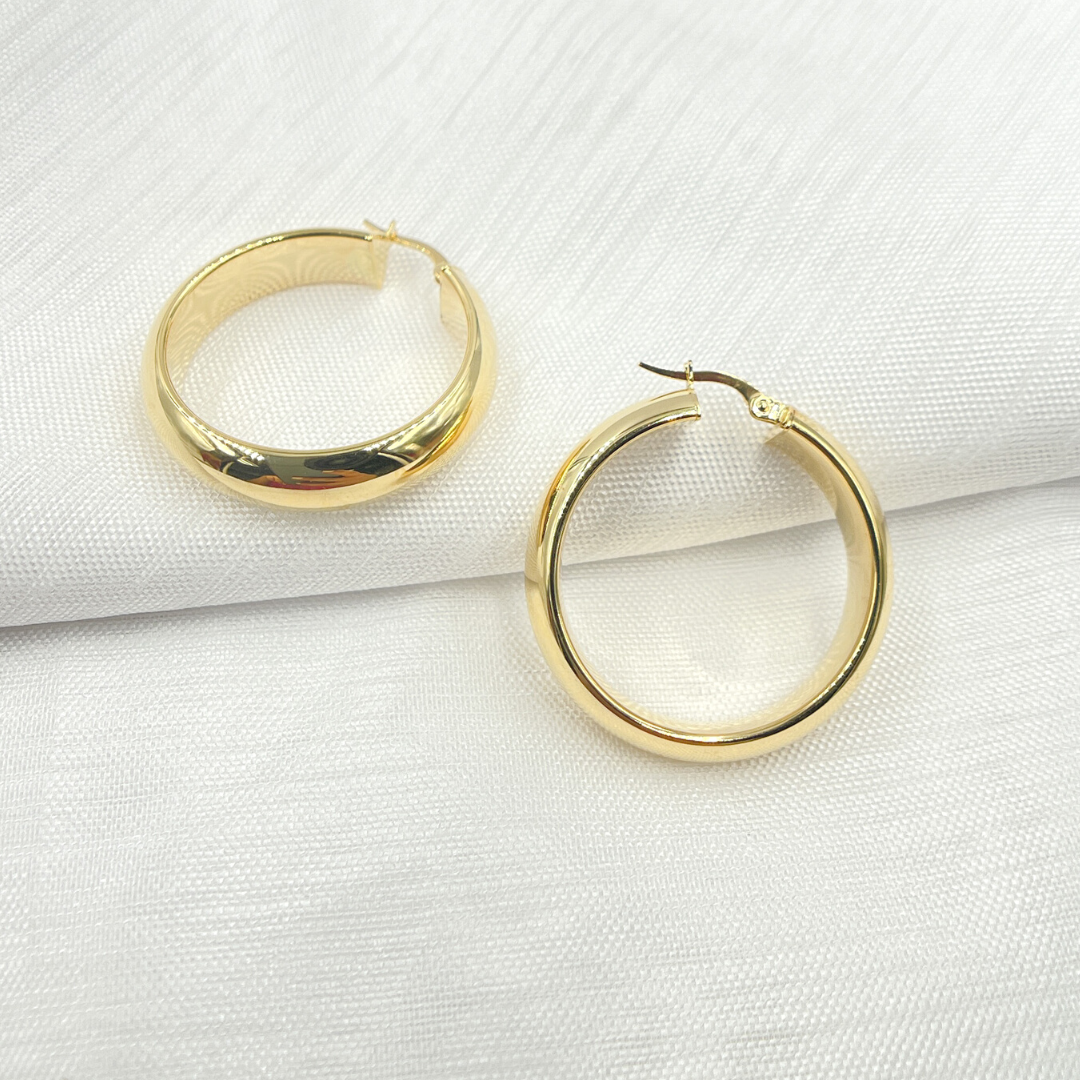 14K Solid Gold Hollow Hoop