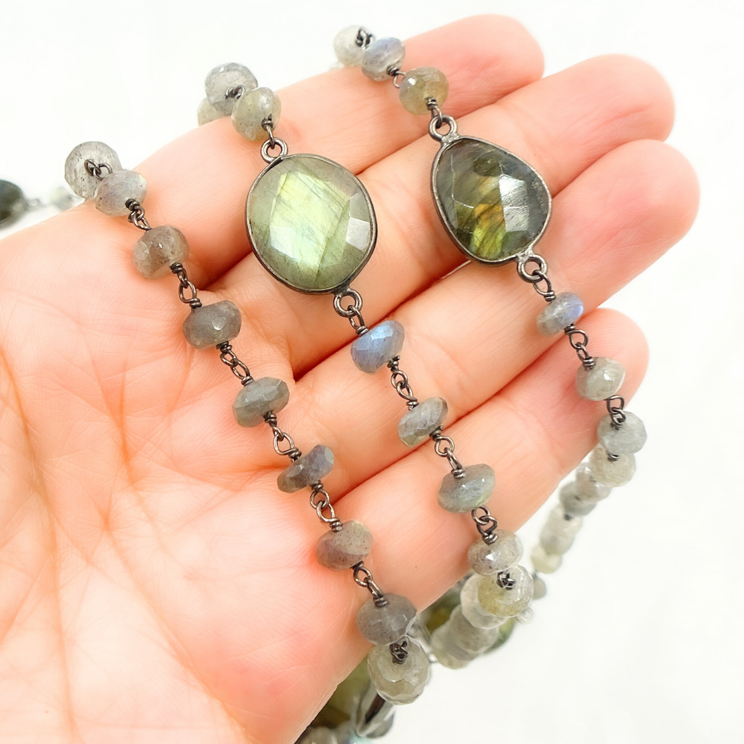 Labradorite Fancy Oxidized Wire Chain. LAB88