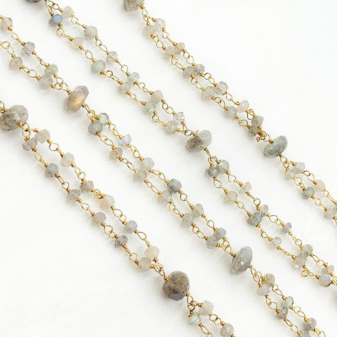 Labradorite Double Gold Plated Connected Wire Chain. LAB120