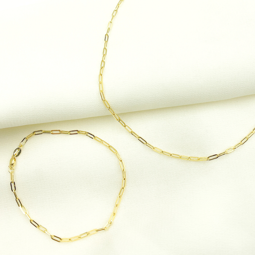 14K Solid Gold Flat Paperclip Necklace