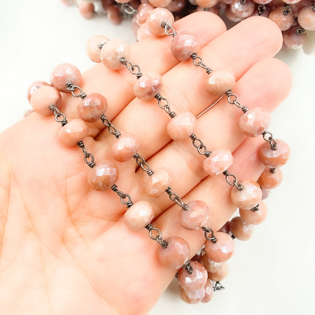 Coated Agate Peach Oxidized Wire Chain