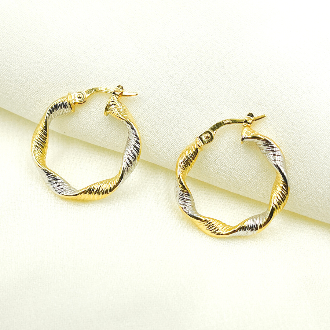 14K Solid Gold Twist Round Classic Earrings Circle Shape Hoop.