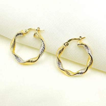 14K Solid Gold Twist Round Classic Earrings Circle Shape Hoop.