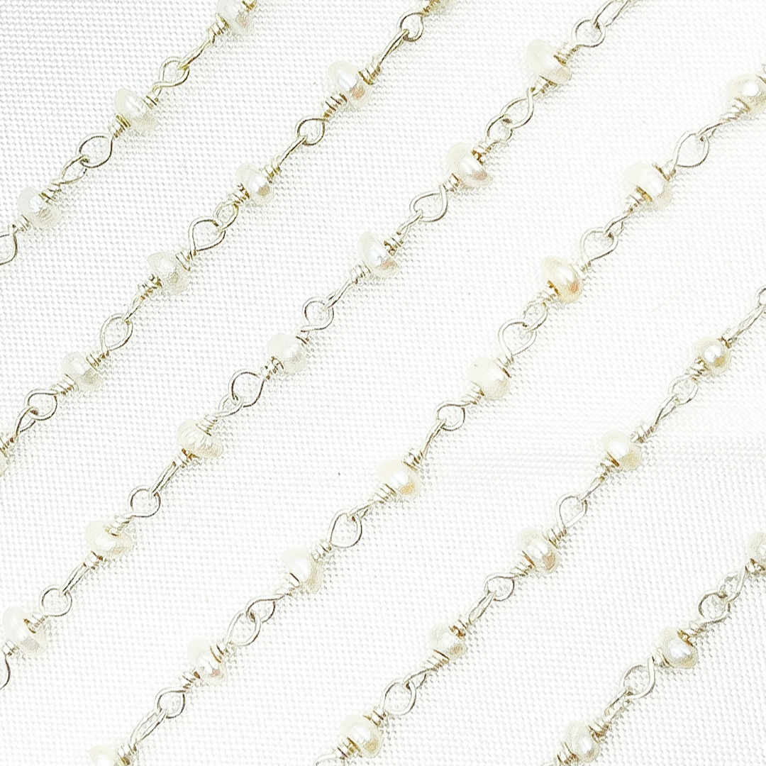 White Freshwater Pearl 925 Sterling Silver Wire Chain. PRL51