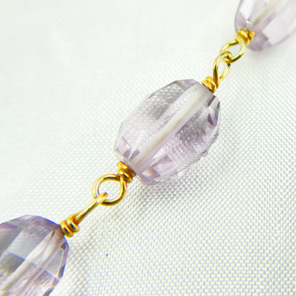 Pink Amethyst Oval Gold Plated Wire Chain