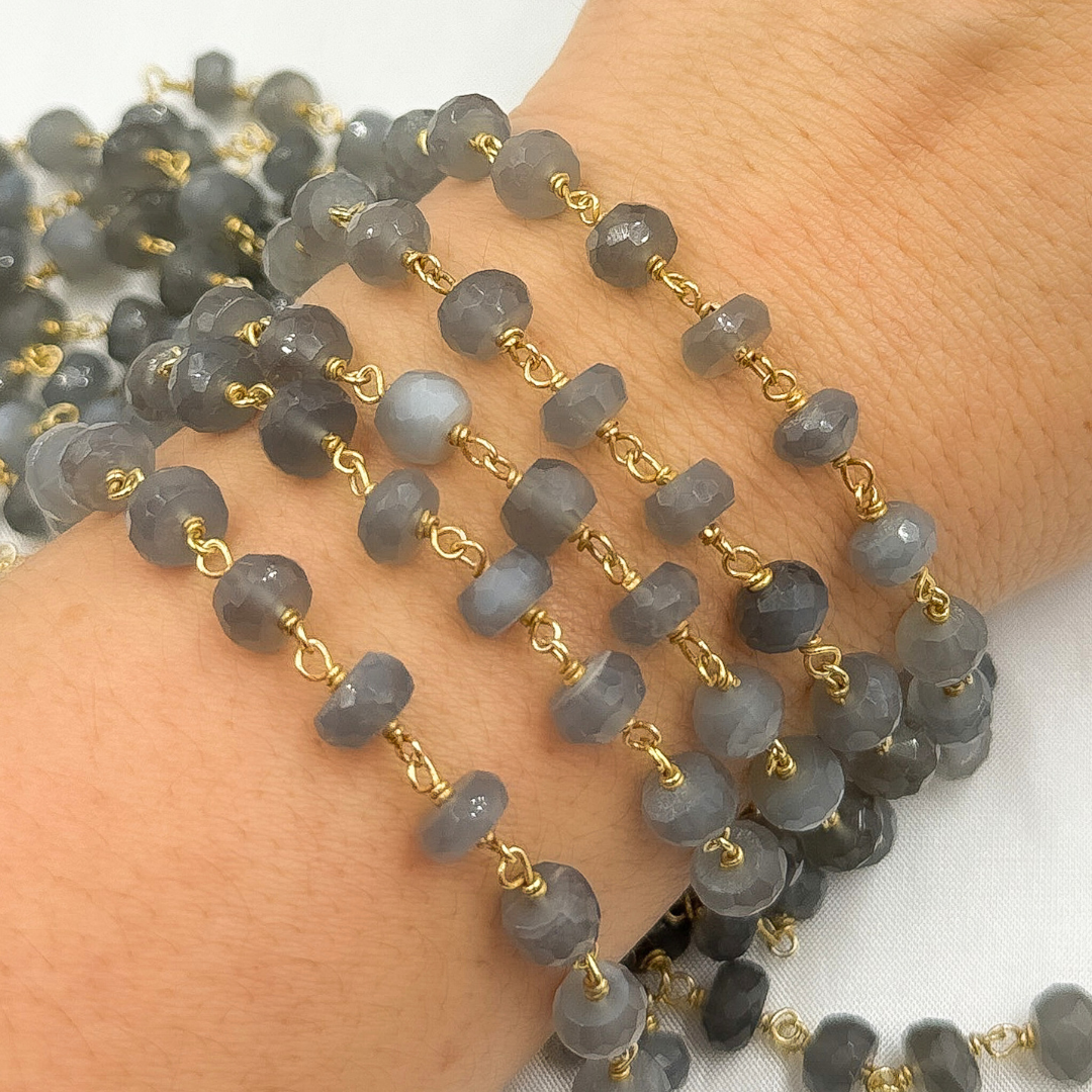 Grey Moonstone Gold Plated 925 Sterling Silver Wire Chain