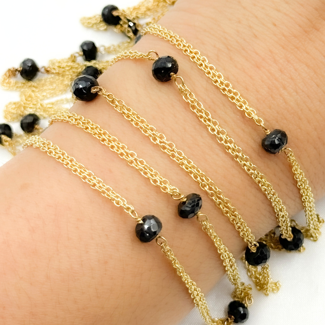 Black Spinel Double Gold Plated Connected Wire Chain. BSP33