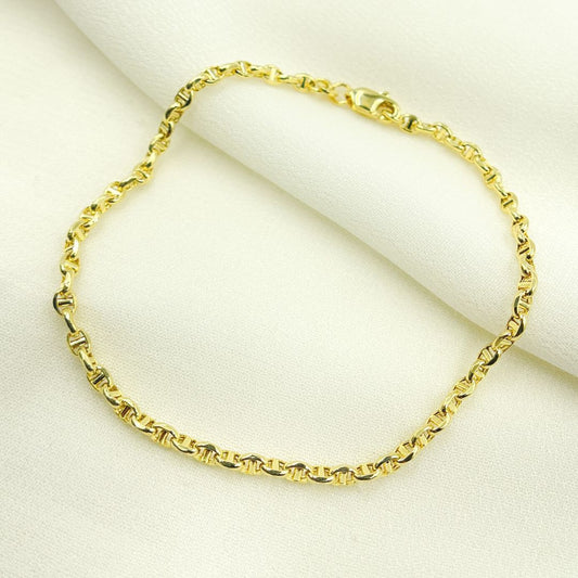 14K Solid Yellow Gold Diamond Cut Marina Link Bracelet