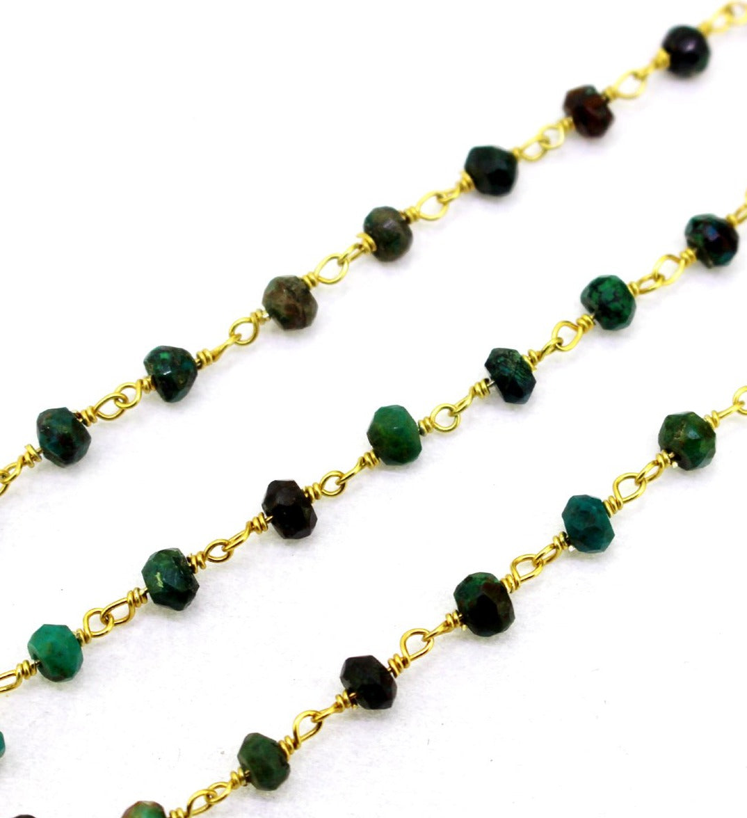 Chrysocolla Gemstone Wire Wrap Chain. CSO3