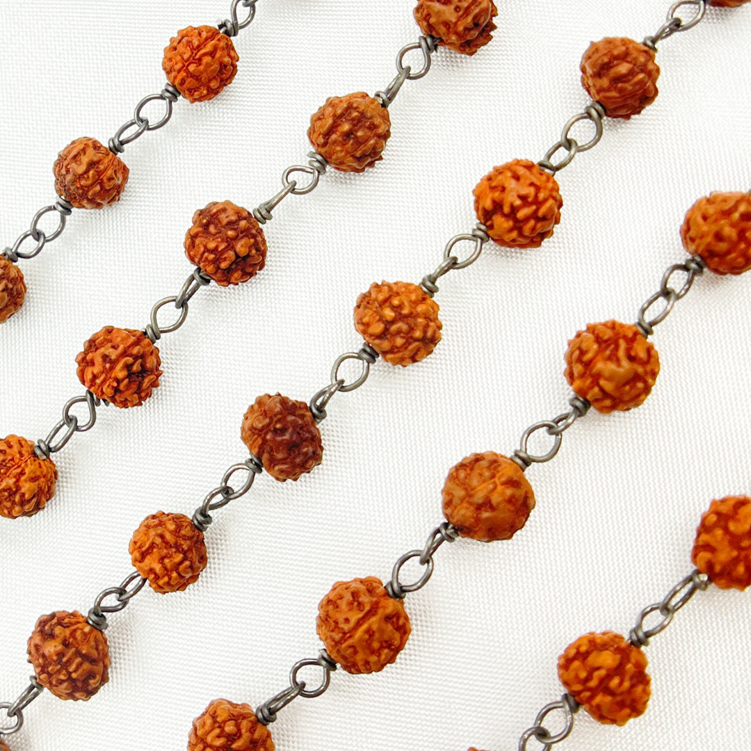 Wood - Rudraksha Round Shape Oxidized Wire Chain. WO4