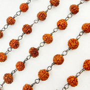 Wood - Rudraksha Round Shape Oxidized Wire Chain