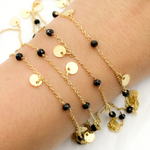 Load image into Gallery viewer, Black Spinel and Dangle Disc Gold Plated Wire Chain. BSP34
